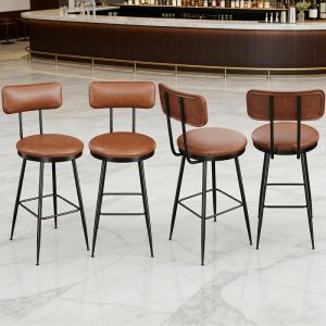 Tabouret de bar en m&eacute;tal simili-cuir NMONET lot de 4 tabouret de bar avec dossier pour cuisine &icirc;lot central scandinave marron