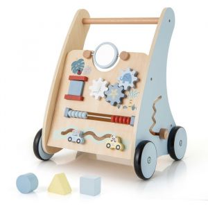 Trotteur en Bois Enfnat DREAMADE Marcheur à Pousser/Tirer avec Centre dApprentissage Multi-activités Accessoires Rangement