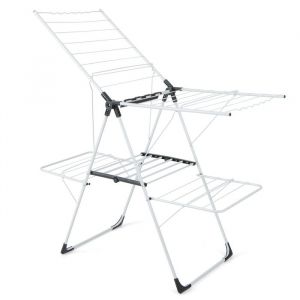 GIANTEX S&eacute;choir/&Eacute;tendoir &agrave; Linge Pliable &agrave; 2 Niveaux - Ailes R&eacute;glables en Hauteur - Pinces &agrave; Chaussettes - Cadre en Acier - Blanc