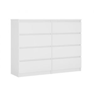 3xEliving Élégante et spacieuse commode DEMI 8 tiroirs 140cm blanche parfaite pour le salon le bureau la chambre