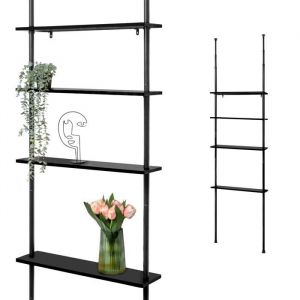 bremermann Étagère murale télescopique avec 4 étagères noires en bambou