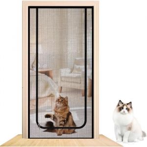 Moustiquaire Porte Fen&ecirc;tre Moustiquaire Anti-Chats Porte Moustiquaire avec Fermeture &Eacute;clair Rideau de Porte pour Animaux90x210cm