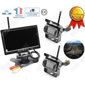 Nouvelle Caméra de Recul Sans Fil 7 Pouces HD LCD Ecran+ 2x Caméra de Voiture Etanche pour Camion RV Bus Remorque +Allume-cigare