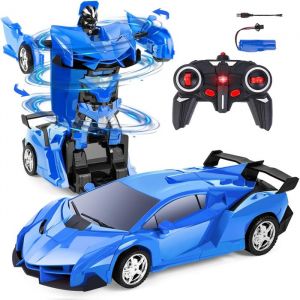 Voiture t&eacute;l&eacute;command&eacute;e2 en 1 Robot de Voiture TransformableJouet Gar&ccedil;on Fille Enfant de 3 &agrave; 12 Ans Cadeau Noel pour Enfants(bleu)