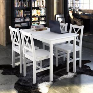 Ensemble 1  Table en bois + 4 chaises Couleur Blanc Ensemble de Table et Chaise Set de 1 table et 4 chaises