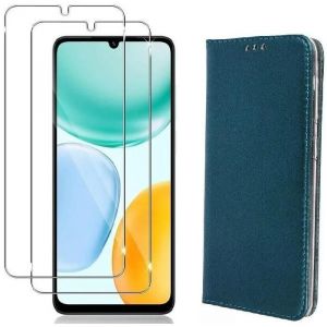 Coque pour Honor X5c Plus Vert Fonc&eacute; + 2 Verres tremp&eacute; - Etui Housse Portefeuille Vitre Protection Ecran
