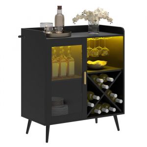 Buffet &agrave; vin multifonctionnel meuble bar &agrave; vin avec &eacute;clairage LED 80 cm (L) x 40 cm (P) x 90 cm (H) noir