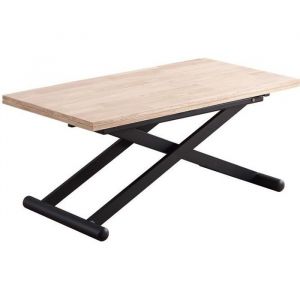 Table basse relevable extensible en bois et métal coloris chêne nordiquenoir - longueur110-114 x profondeur57-110 x hauteur49-76cm
