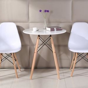 Table &agrave; Manger Ronde Blanc Style Scandinave en Bois Massif pour 2-4 Personnes