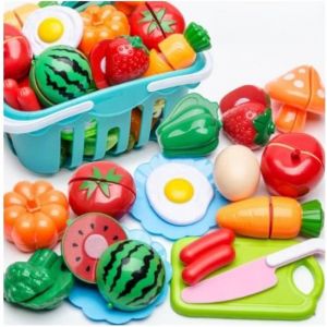 Jouets de cuisine - Non spécifié - 17 pièces - Fruits et légumes - Ustensiles - Panier de rangement