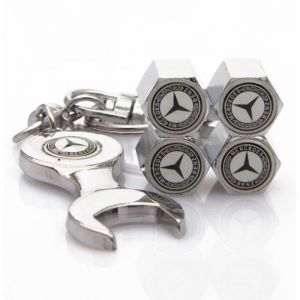 Lot de 4 bouchons de valve Mercedes-Benz + porte clés