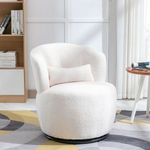 Chaise Pivotante avec Support Lombaire - Base M&eacute;tallique Tournante 360&deg; - Confort Mousse Haute Densit&eacute; - Blanc