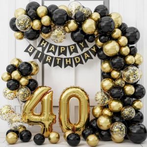 D&eacute;co Anniversaire 40 Ans Or - 80 Pi&egrave;ces D&eacute;coration Pour Femme Et Homme - Ballons Inclus[A226]