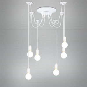 WOTTES Suspension Luminaire Vintage Industrielle Lampe Araignée Blanc 6 Bras Rétro Edison DIY Réglable Lustre pour Chambre Loft