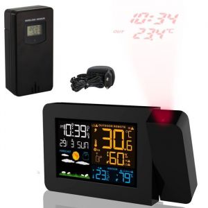 FISHTEC® Station Météo LED Couleur - Capteur Extérieur - Radiopilotée - Projection Heure et Température