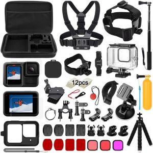 Kit Accessoires pour GoPro Hero 12 11 10 9oGoDeal Caméra daction Comprenant boitier étancheUn Support de véloPoignée Flottante