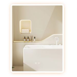 Miroir de salle de bain LED 60x80cm &eacute;clairage r&eacute;glable haut-parleurs Bluetooth verre fixation murale verticale/horizontale