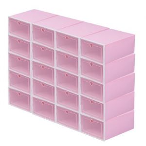 Lot de 20 boîtes à Chaussures (Rose) indépendante - Empilable - Boîte de rangement en Plastique 33 x 23 x 14cm MEUBLE A CHAUSSURES