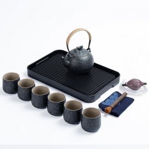 Service &agrave; th&eacute; ais complet avec plateau gris anthracite service &agrave; th&eacute; en porcelaine de 1 th&eacute;i&egrave;re (700ml/25oz) + 6 tas SERVICE A CAFE