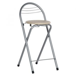 GOKHOMX Ch&ecirc;ne et Argent 1 Pi&egrave;ce Pliante avec dossier Tabouret de Bar Haut Cuisine Jardin Balcon Ext&eacute;rieur
