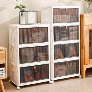 YIPEEMA. 64*28*39 CM - BAC DE RANGEMENT RABATTABLE PLIABLE À 3 COUCHES AVEC ROULETTES - PLASTIQUE PP - BLANC.