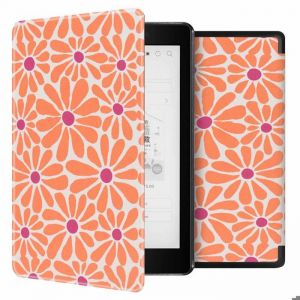 Design Slim Hard Case Sleepcover Kobo Aura One Orange Flowers Connect imoshion