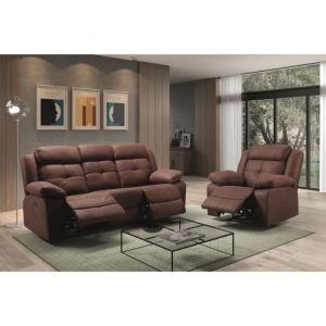 Canap&eacute; de 3 places (2 relax manuel) en tissu couleur Chocolat fil dor - Longueur 217 x Profondeur 90 x Hauteur 104 cm