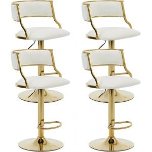 Wahson Tabouret Bar Lot de 4 Tabouret de Bar Réglable en Velours Chaise Haute Bar Pivotant avec Pied Doré pour Ilot Central Beige