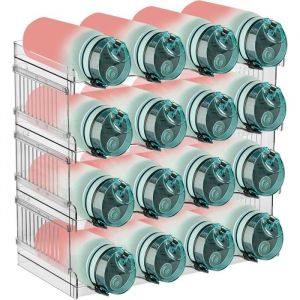 Casier &agrave; bouteilles empilable - WOOPSO - 16 bouteilles - Empilable - 375x20x36 cm - Transparent - 4 niveaux