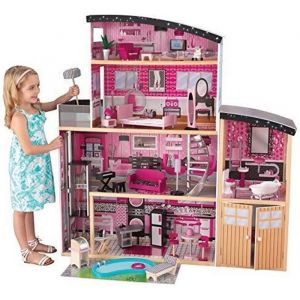 Maison de Poupée - KIDKRAFT - Manoir Sparkle en Bois - 3 Étages - Plus de 10 Pièces - Rose