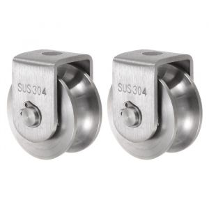 Roue Roulement SOURCING MAP 2 Kits 48mm Diamètre 400kg Charge Inox 304 Bloc Poulie pour Portail Coulissant 16mm Largeur U Rainure