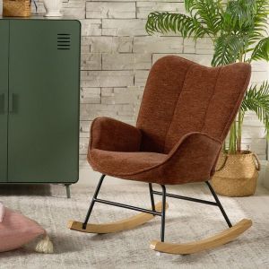 MEUBLES COSY Fauteuil &agrave; bascule allaitement scandinave avec accoudoirs en chenille rouge brique &agrave; surpiq&ucirc;res - KANAS