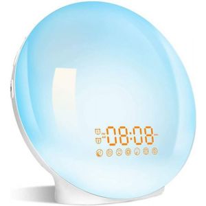 Radio Reveil Matin Lumi&egrave;re Lumineux LED Lampe de Chevet avec 20 Luminosit&eacute; Simulateur dAube et Aide-Sommeil Veilleuse 7 Sons