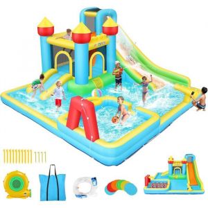 Ch&acirc;teau Gonflable Aquatique pour Enfants -HOMDOX- Aire de Jeux avec 2 Toboggans Piscine Panier de Basket & Canon &agrave; Eau (3-12 ans)