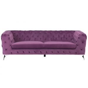 Canapé style Chesterfield en velours violet - BELIANI - SOTRA - 3 places - Elégance - Chic - Moelleux