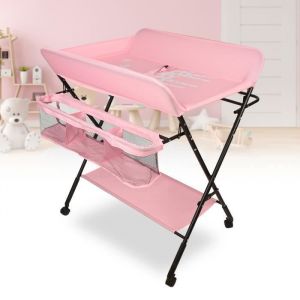BLGUNSAV TABLE À LANGER PLIANTE À UN BOUTON PEU ENCOMBRANTE ROSE 80 * 66 * 98 CM.