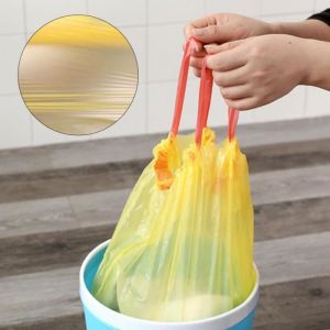 ARAMOX sac poubelle &agrave; cordon 3 rouleaux jaune cordon de serrage &eacute;pais sac poubelle salle de bain cuisine restaurant sac poubelle