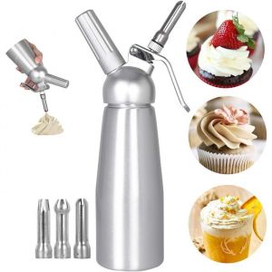 Siphon à Chantilly Professionnel 500ml - 3 Douilles Inox - Compatible Aluminium - Facile à Nettoyer - Résistant - Crème Fouettée