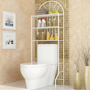 &Eacute;tag&egrave;re de Rangement en M&eacute;tal pour Salle de Bain - BLANC - Pont WC 59 x 33 x 173CM