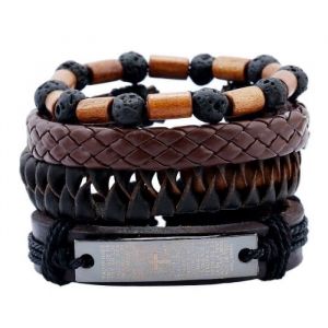 Bracelets Cuir FESTIVUS pour Homme Femme Tressé Manchette Corde Vintage Réglable Noir Brun - Cristal