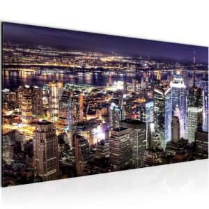 Runa art Tableau Décoration Murale La Ville de New York 100x40 cm - 1 Panneau Deco Toile Prêt à Accrocher 600612a