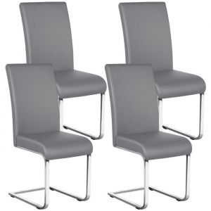 Yaheetech Lot de 4 Chaises de Salle à Manger en Similicuir Polyuréthane avec Pieds Métalliques en U et Haut Dossier Gris Clair