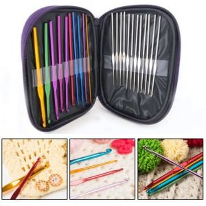Aiguilles à tricoter - Multicolores - Aluminium et acier - 22 pièces - Étui violet - 12-15 cm