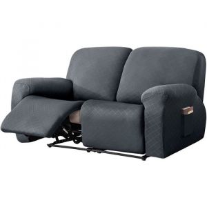 Housse Canapé Relax 2 Places Antidérapante avec PochesProtection Fauteuil pour ChatChien EnfantExtensible et LavableGris foncé
