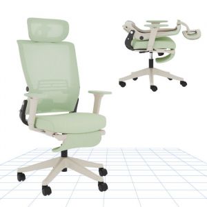 FLEXISPOT Foldex Chaise de Bureau Ergonomique Chaise Pliante avec Support Lombaire Appui-Tête 2D Chaises avec Repose-Pieds Vert