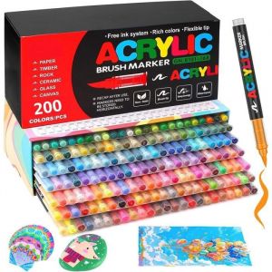 200 Couleurs Feutre Acrylique T&ecirc;te de Brosse Douce Marqueur Peinture Acrylique pour Coloriage Verre Tissu Oeuf P&eacute;troglyphes