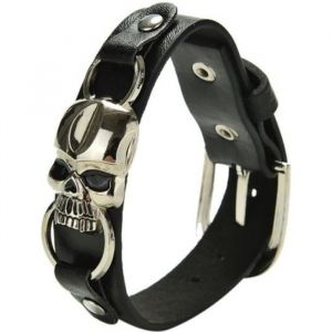 Bracelet biker tête de mort en cuir