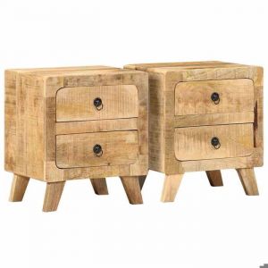 Jeu de 2 chevetsTables de Nuit - VIDAXL - Table de chevet 2 pi&egrave;ces 40x32x46cm - Bois massif de manguier brut fr_83656339
