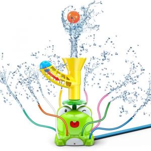 VATOS Jeu aquatique Sprinkler Grenouille 2-en-1 enfants et chiens avec pulv&eacute;risation color&eacute;e balle Jouet deau jardin ext&eacute;rieur