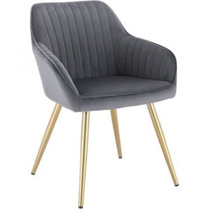 Chaise de Salle à Manger avec Dossier et Accoudoir Chaise de Cuisine en Velours Fauteuil Scandinave Gris foncé 1026BY-1
